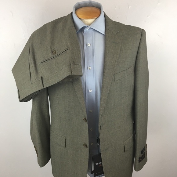 Tiglio 40r mens suit tan nail head 2 piece 100% wool side vents new italy ea0185